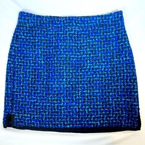 🎉HP🎉 J. Crew Blue Black Aqua Tweed Boucle Lined Mini Skirt Size 2